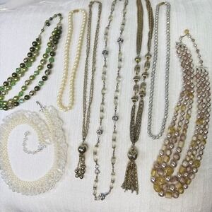 Lot of 8 Vintage Costume Necklaces AB Beads Tassel Choker Japan Hong Kong